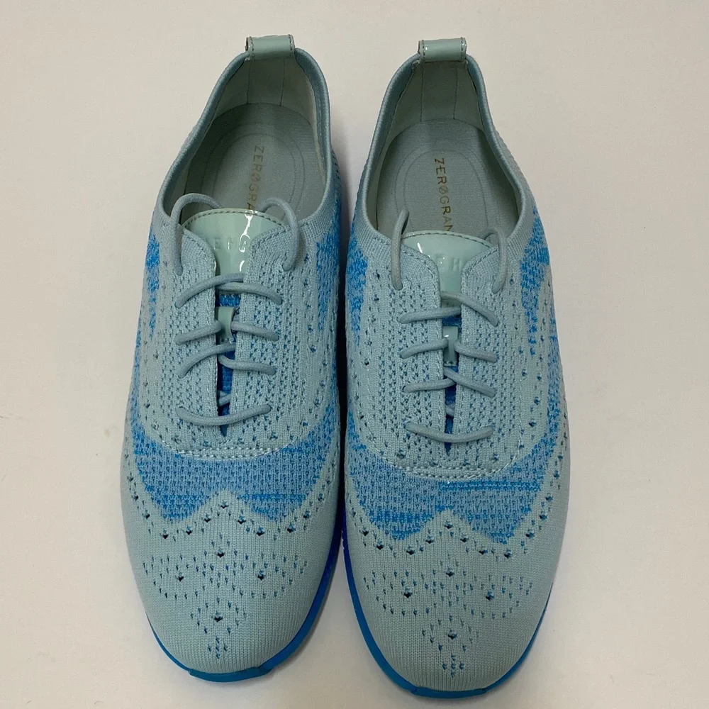 Cole Haan 2Zerogrand Stitchlite Dopamine Light Blue Knit Oxford Sneakers sz 10b